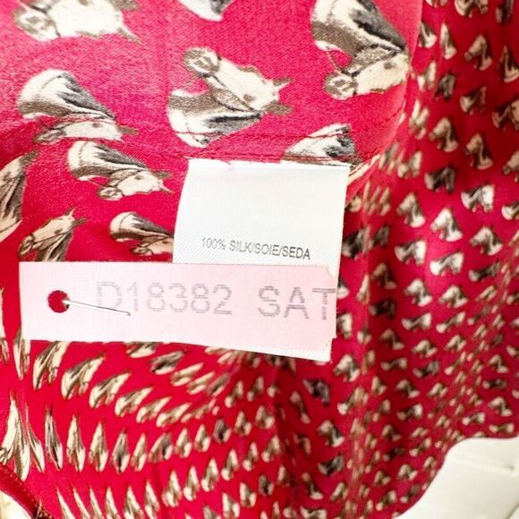 W by Worth Horse Head Equestrian Print 100% Silk Tie Neck Sleeveless Blouse S/4 - Picture 6 of 9